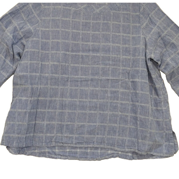 Habitat Linen Blend Boat Neck Top Size L Blue Check Nautical Half Sleeve - Picture 4 of 8